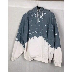 La Detresse Hoodie Sweatshirt XL Destroyed Gray White Acid Wash Graffiti Artsy‎